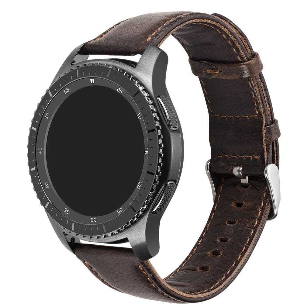 Retro Leren Bandje Voor de Samsung Gear S3 Galaxy watch 46mm SM-R800 -  Leren Armband / Polsband / Strap Band / donker Bruin - Watchbands-shop.nl