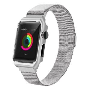 2 in 1 vervangend Apple Watch Band Milanese Loop zilver en cover roestvrij staal vervangende band voor iWatch-008