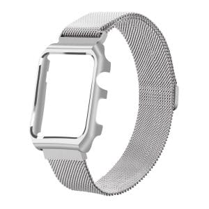 2 in 1 vervangend Apple Watch Band Milanese Loop zilver en cover roestvrij staal vervangende band voor iWatch-009
