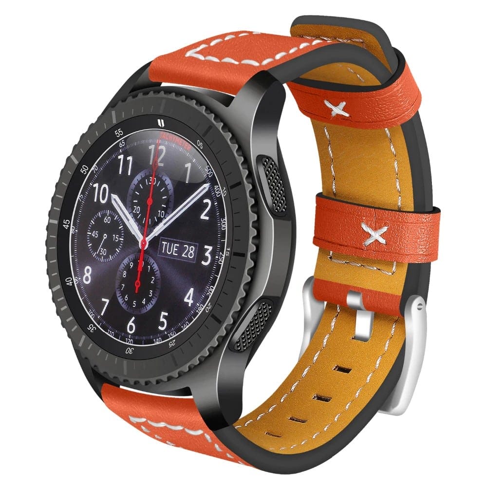 Leren Bandje Voor de Samsung Gear S3 | Sasmung Galaxy Watch bandjes 46mm  R800 oranje zilveren sluiting - Watchbands-shop.nl